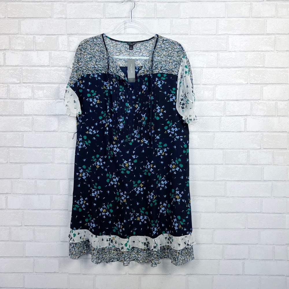 Ann Taylor Blue Floral Short Sleeve Chiffon Dress NEW